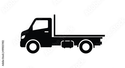 A black silhouette depicts a side view of a pickup truck with an open cargo bed high quality