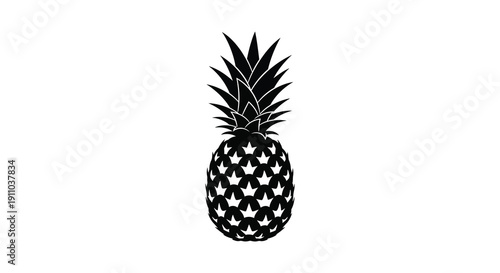 A striking black and white graphic depicts a single pineapple with sharply defined geometric patterns high quality professional detailed modern