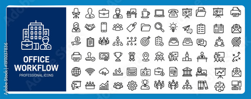 Office Workflow and Business Process Outline Icons Set