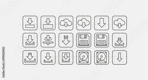 Download and Upload Icon Set in Line Style