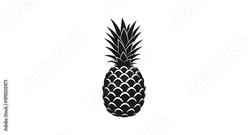 A striking black and white illustration depicts a whole pineapple with detailed textures and a defined crown high quality professional