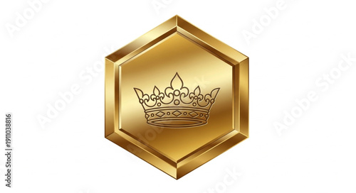 Golden Crown Icon on Hexagon.