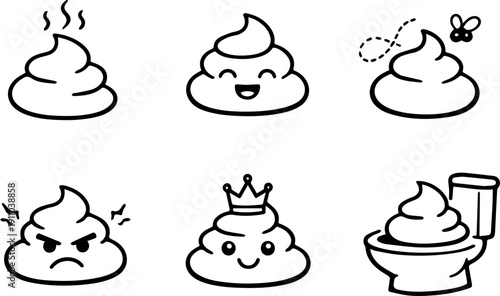 Funny poop emoji icon set. Vector