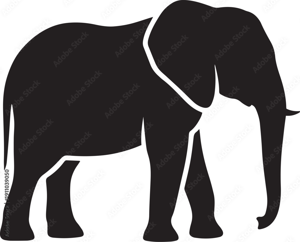 Obraz premium Elephant silhouette vector illustration isolated on white background showing a walking wild animal with trunk and tusks