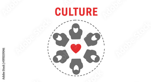 Diverse group of people forming a circle with a heart in the center symbolizing culture