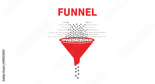 Red funnel with particles on for business concept