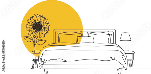 Modern Bedroom with Sunflower Decoration