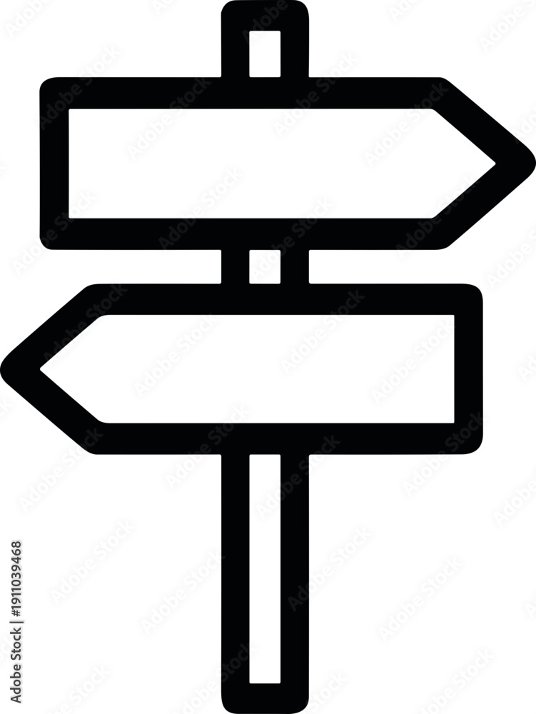 Fototapeta premium Simple black and white signpost with two blank arrows pointing in opposite directions