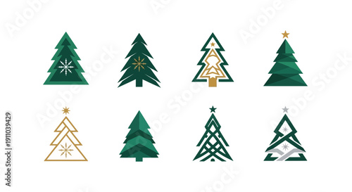 Elegant Christmas Tree Vector Icons Set