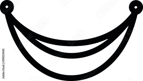 Simple black line drawing of a hammock with two suspension points on a white background