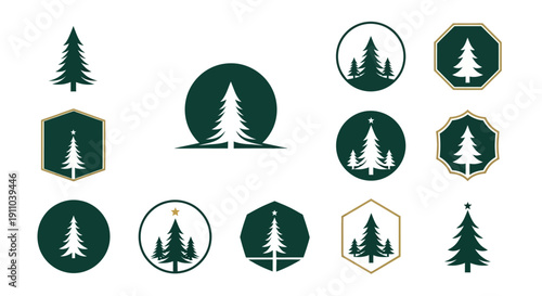 Elegant Christmas Tree Logo Collection on White