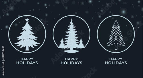 Elegant Holiday Trees Icons for Festive Greetings