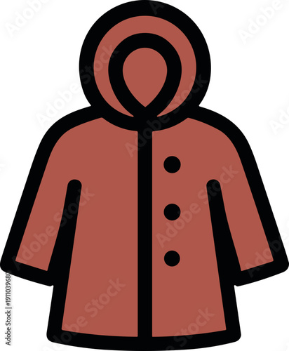 Simple illustration of a hooded raincoat with buttons, perfect for weather protection themes