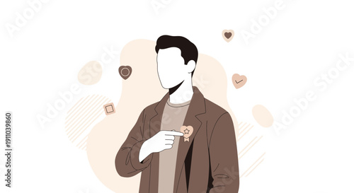 Man Indicating A Badge Symbolizing Inner Values Or A Personal Achievement