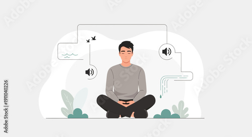Man Meditating Surrounded By Nature Sounds Enhancing Inner Peace And Tranquility