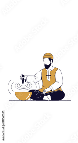 Man Meditating With Singing Bowl Relaxation And Mindfulness Practice