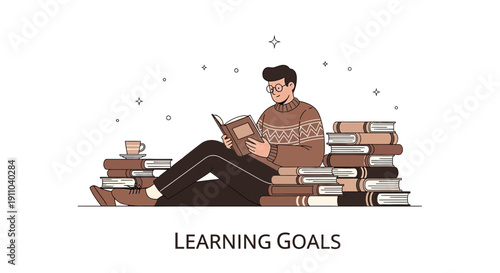 Man Reading Books Surrounded by Stacks For Knowledge And Education