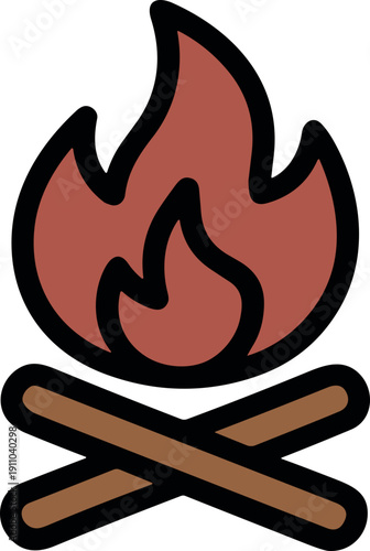 Simple illustration of a campfire with crossed logs and stylized flames