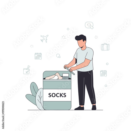 Man Organizing Socks In A Container For Travel And Storage Solutions