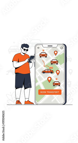 Man Using Mobile App For Booking Ride Sharing Service Navigation