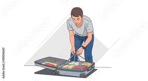 Man Packing A Suitcase For A Trip Preparation Vacation Journey