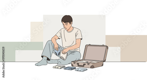Man Packing A Suitcase Preparing For A Trip Or Vacation