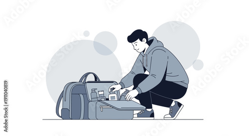 Man Packing Gym Bag With Essentials Preparing For Workout Session