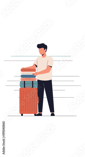 Man Packing Luggage For Vacation Or Business Trip Adventure