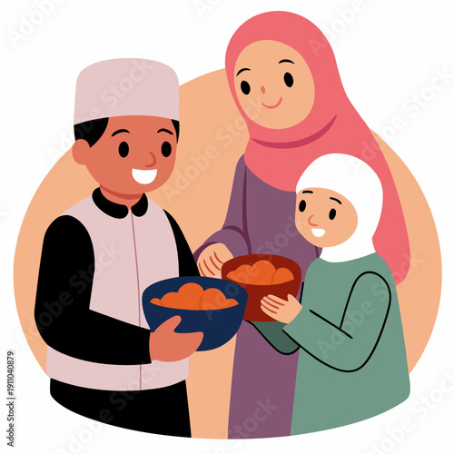 Arabic people icon muslim family illustration