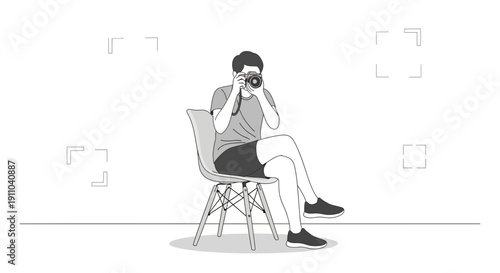 Man Sitting Chair Capturing Images With Digital Camera