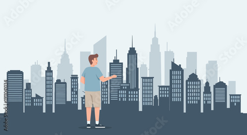 Man Standing Before A Modern Cityscape