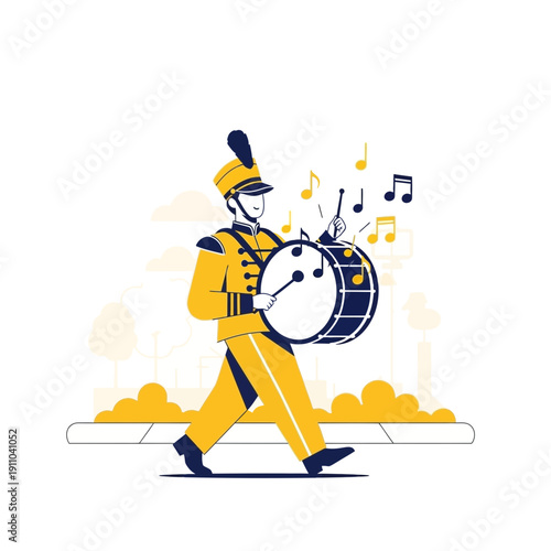 Marching Band Drummer Performing Festive Outdoor Parade Music Celebration