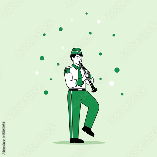Marching Band Musician Playing Clarinet Enthusiastically