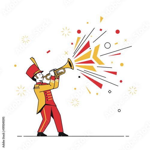Marching Band Musician Blasts Trumpet Celebrating Festive Occasion With Explosive Visuals
