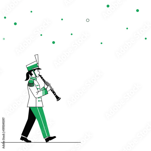 Marching Band Musician Playing Clarinet Simple Line Art Illustration