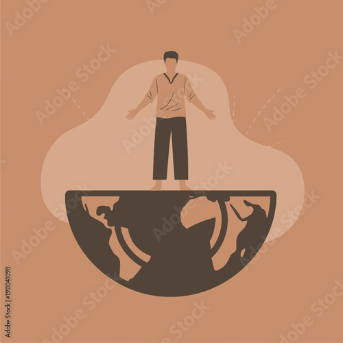 Man Stands Proudly Upon A Half Globe Emblematic Of Global Reach And Influence