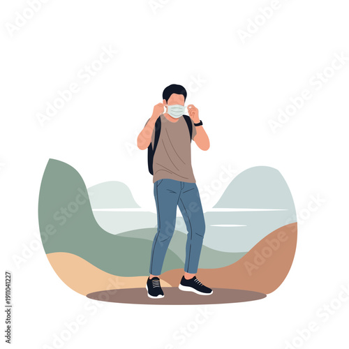 Man Wearing Face Mask Outdoors Nature Adventure Scenic