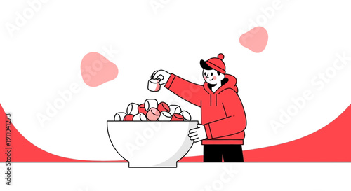 Marshmallow Mania: A Cheerful Illustration Of A Person Enjoying Sweet Treats, Sweet Dessert