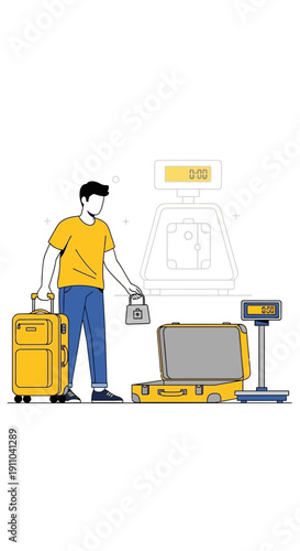 Man Weighing Luggage For Travel Preparations And Holiday Planning Concepts