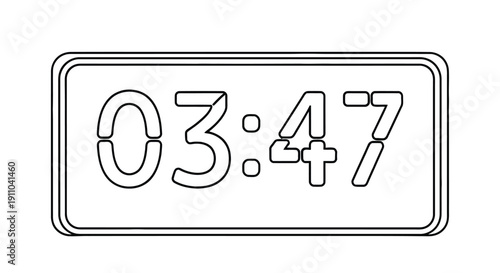 Simple black and white outline of a digital clock displaying three forty seven