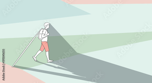 Minimalist Journey And Adventure Of A Person With Backpack And Long Shadow