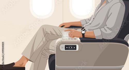 Modern Aircraft Cabin Experience Person Interacting With Inflight Entertainment System