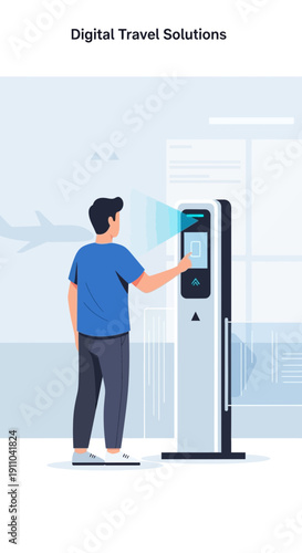 Modern Airport Self Check In Kiosk With Passenger Interaction