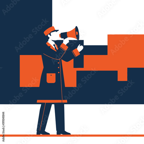Modern Announcement Officer Communicating With Megaphone