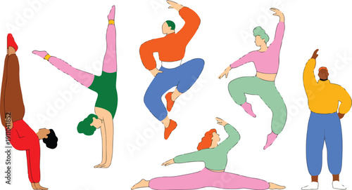 Breakdance & Street Dance Line Icons  Young Dancers Collection