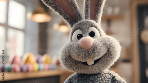 Ein lustiger Osterhase bei der Arbeit.