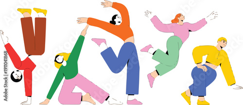 Teen Hip Hop Dance Outline Icon Set  Street Dance Poses