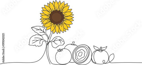 Sunflower with Fresh Fruits and Vegetable