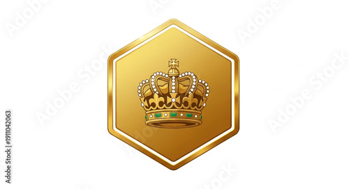 Golden Crown on Hexagonal Badge.
