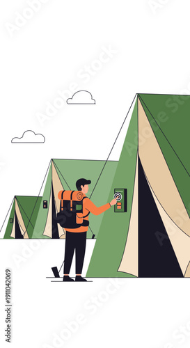 Modern Camper Interacting With Smart Camping Technology Outdoors